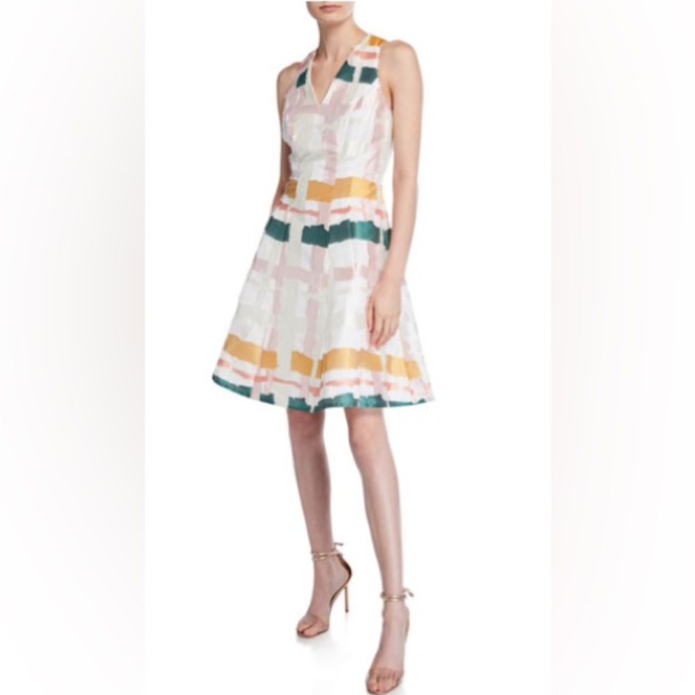 Maggy London Sleeveless Multicolored Ribbon Layer Dress, Size 4
